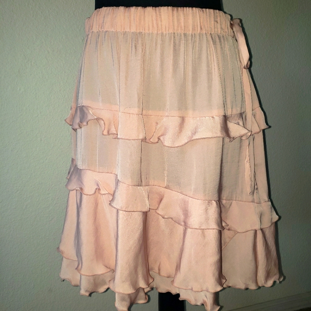 Pretty Spring Ruffle Tierd Skirt Ties On Side Baby Pink Women's Size M
